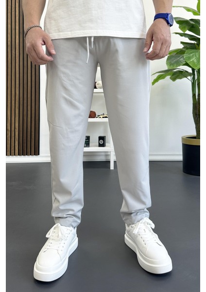 Erkek Beli Lastikli Jogger Pantolon Açık Gri EDW354
