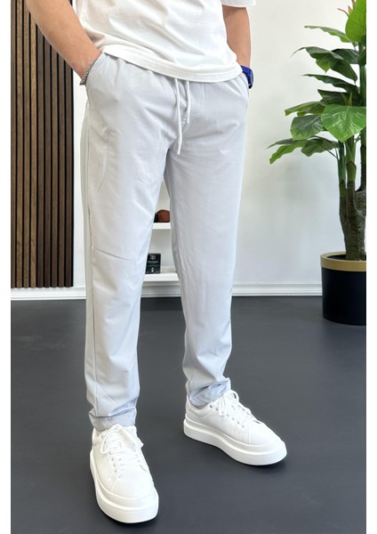 Erkek Beli Lastikli Jogger Pantolon Açık Gri EDW354