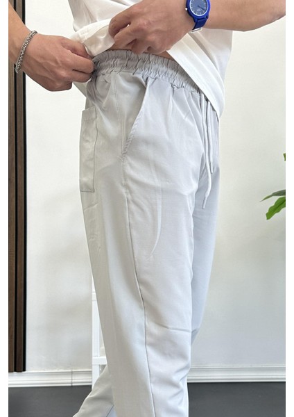 Erkek Beli Lastikli Jogger Pantolon Açık Gri EDW354