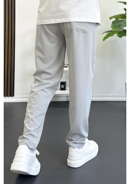 Erkek Beli Lastikli Jogger Pantolon Açık Gri EDW354