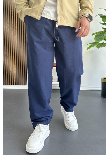 Erkek Beli Lastikli Baggy Rahat Pantolon Lacivert EDW359