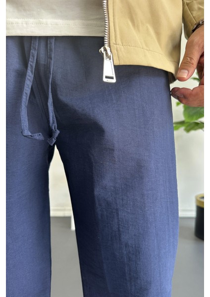 Erkek Beli Lastikli Baggy Rahat Pantolon Lacivert EDW359