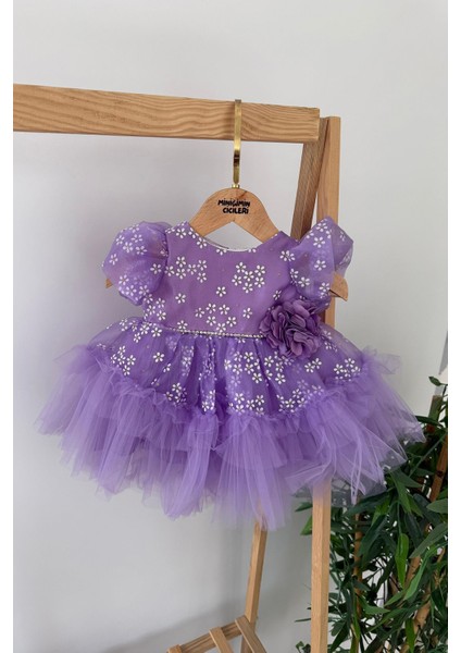 Papatua Desenli Gül Detaylı Kız Bebe tüllü elbise - Lila