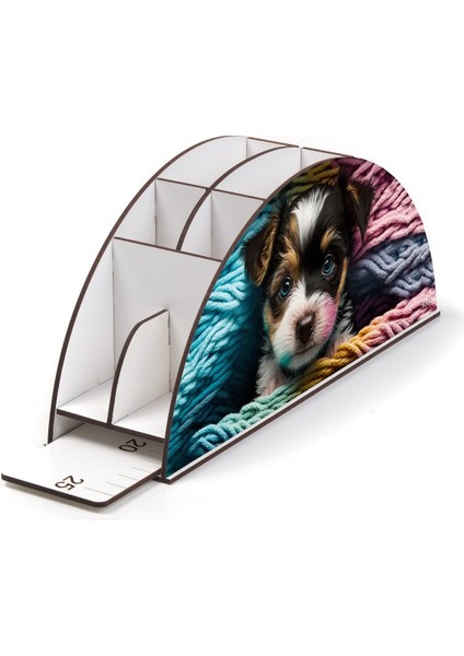 Luxury Ahşap Vip Köpek ve Kedi Model Gökkuşağı Cetvelli Masaüstü Kalemlik Organizer Montajlı Kutulu 1 Adet modelleri