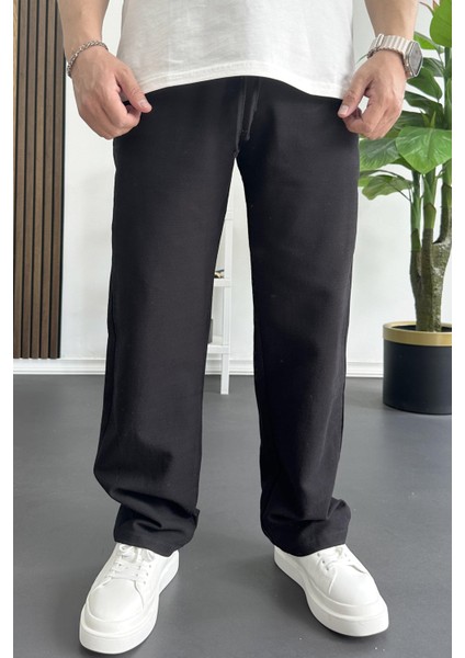 Erkek Beli Lastikli Baggy Kalıp Pantolon Siyah EDW356