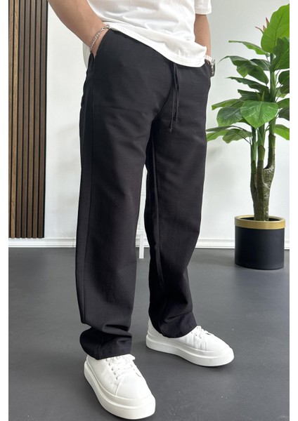 Erkek Beli Lastikli Baggy Kalıp Pantolon Siyah EDW356