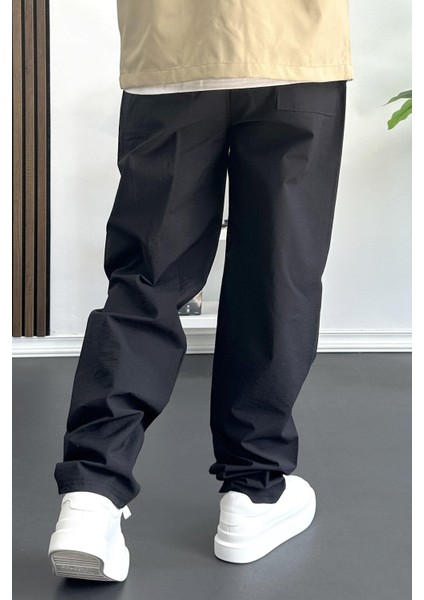 Erkek Beli Lastikli Baggy Rahat Pantolon Siyah EDW359