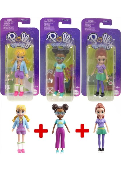 Luxury 3'lü Set Lila , Shani ve Polly Pocket Ana Karakterler Seti Oyuncak Bebek Figürü Sarışın Kumral Esmer 1 Adet