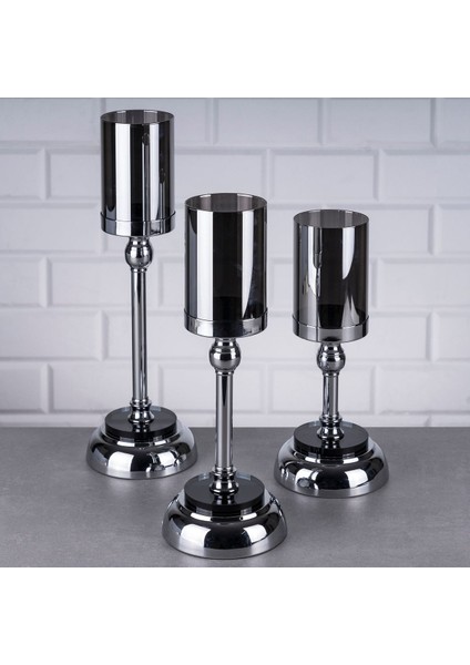 Luxury Elips Taşlı Gümüş 3lü Şamdan Set 23-28-33CM. 1 Adet fiyatları