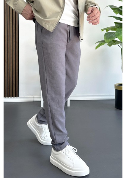 Erkek Beli Lastikli Gofre Kumaş Jogger Pantolon Füme EDW358 fiyatları