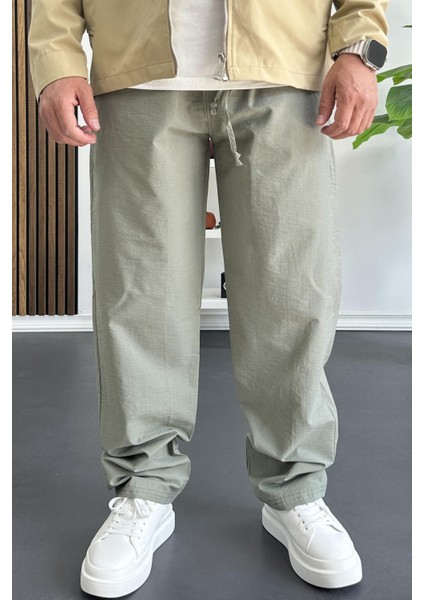 Erkek Beli Lastikli Baggy Rahat Pantolon Yeşil EDW359