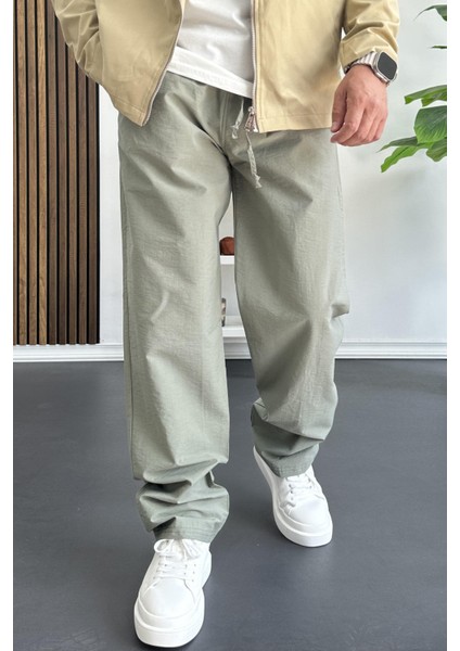 Erkek Beli Lastikli Baggy Rahat Pantolon Yeşil EDW359