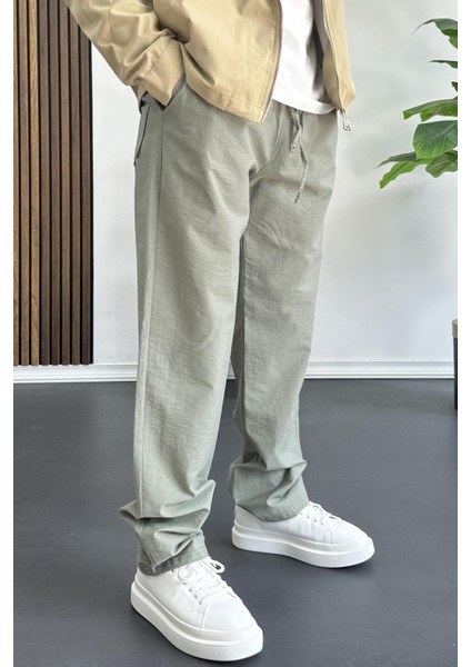 Erkek Beli Lastikli Baggy Rahat Pantolon Yeşil EDW359