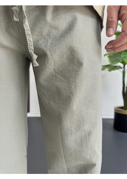 Erkek Beli Lastikli Baggy Rahat Pantolon Yeşil EDW359