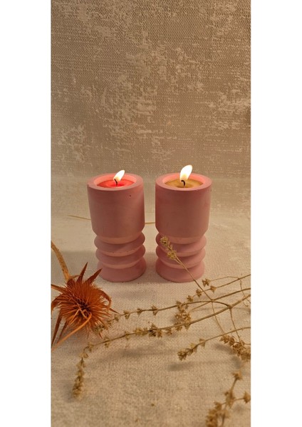 Luxury Laurel-Wood Beton 2'li Tealight Mumluk Seti 1 Adet