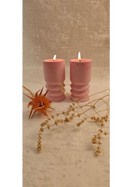 Luxury Laurel-Wood Beton 2'li Tealight Mumluk Seti 1 Adet