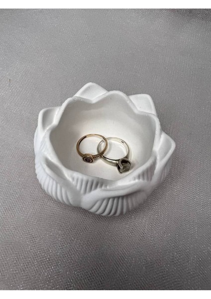 Luxury Beyaz Çiçek Mumluk, Lotus Mumluk, Ogranizer, Dekoratif Obje, 1 Adet