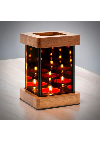 Luxury Sonsuzluk Aynası Ahşap Mumluk, Dekoratif Ahşap Mumluk, Hediyelik Tealight Mumluk 1 Adet