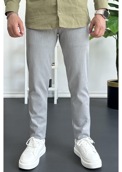 Erkek Beli Düğmeli Pamuklu Dar Kalıp Pantolon Gri EDW364 fiyatları