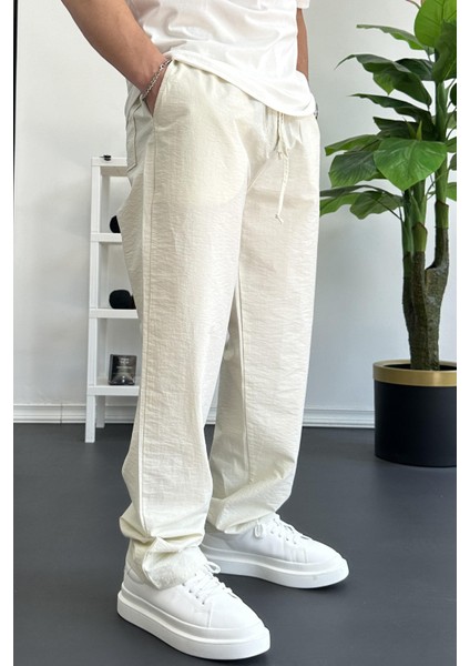 Erkek Beli Lastikli Baggy Rahat Pantolon Krem EDW359 fırsatları