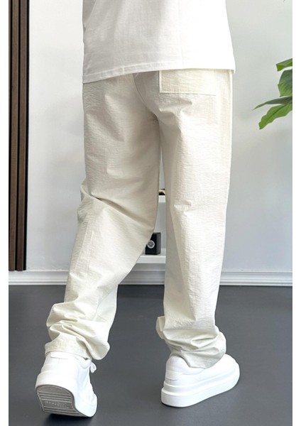 Erkek Beli Lastikli Baggy Rahat Pantolon Krem EDW359 indirimleri