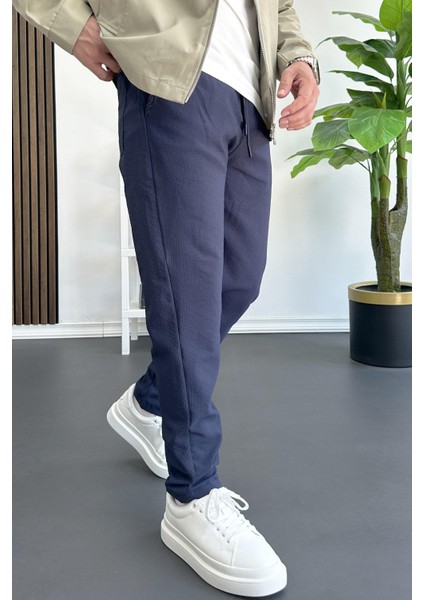 Erkek Beli Lastikli Gofre Kumaş Jogger Pantolon Lacivert EDW358 fiyatları