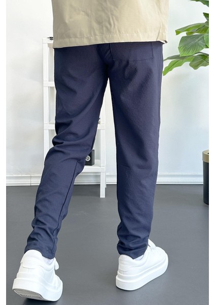 Erkek Beli Lastikli Gofre Kumaş Jogger Pantolon Lacivert EDW358 modelleri