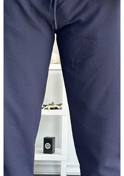 Erkek Beli Lastikli Gofre Kumaş Jogger Pantolon Lacivert EDW358 fırsatları