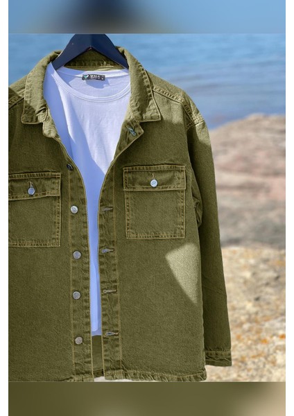 Erkek Denim Kot Gömlek Ceket Haki Edw012