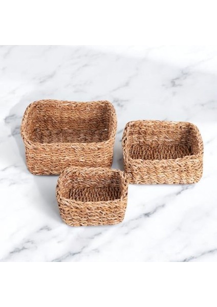 Luxury Htsp 3'lü El Yapımı Doğal Kare Rattan Düzenleyici Seti | 3'lü Hasır Kare Organizer Seti – D 1 Adet
