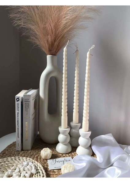 Luxury 3 Lü Dekoratif Şamdan Mumluk Beyaz Mumluk, Pinterest Model Aksesuar 1 Adet