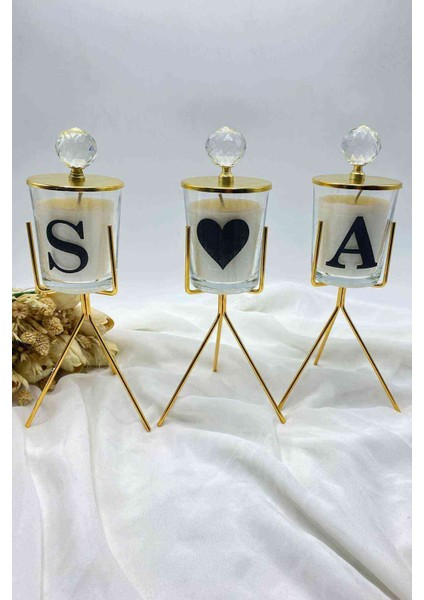 Luxury Dekoratif Ayaklı Harfli Mum 3 Lü Set 1 Adet