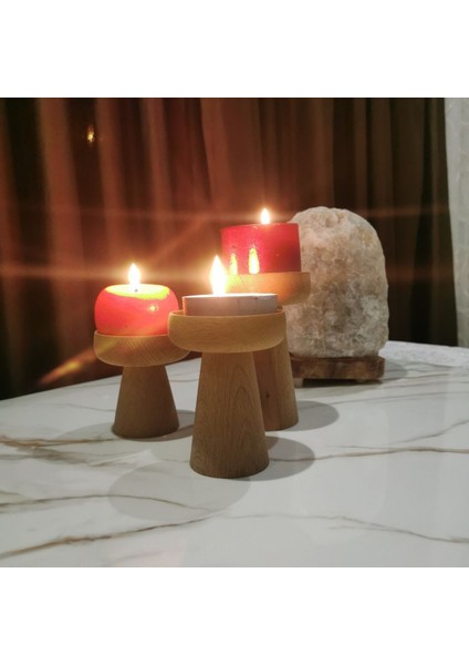 Luxury Çukur Mantar Ahşap Şamdan Mumluk Seti Dekor 1 Adet