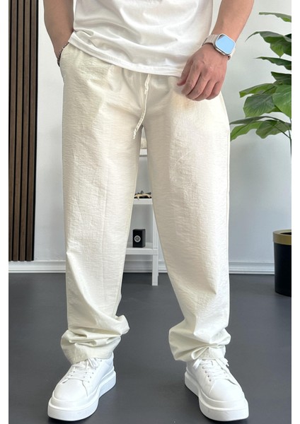 Erkek Beli Lastikli Baggy Rahat Pantolon Krem EDW359 fiyatları