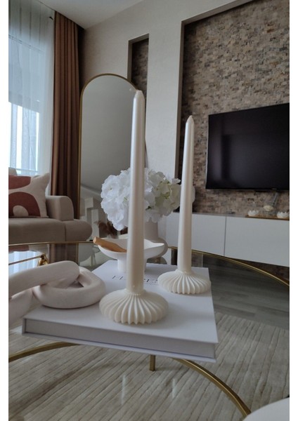 Luxury Modern Tasarım Dekoratif 2’li Plastik Şamdan Mumluk, Beyaz Mumluk, Mumlar Dahil Değildir 1 Adet