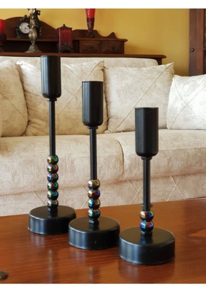 Luxury Üçlü Sıralı Metal Mumluk Petrol 1 Adet