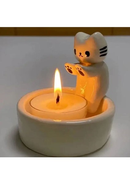 Luxury Kedi Tasarımlı Seramik Mumluk, El Yapımı, Tea Light, Tealight 1 Adet fiyatları
