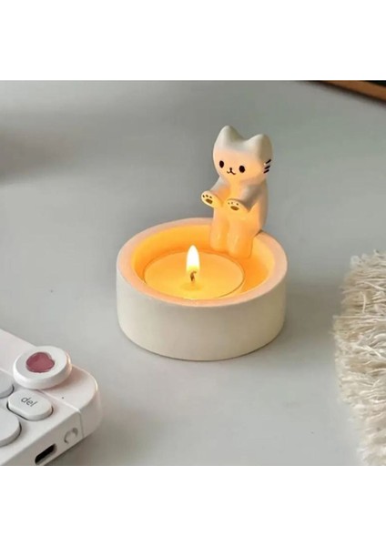Luxury Kedi Tasarımlı Seramik Mumluk, El Yapımı, Tea Light, Tealight 1 Adet modelleri