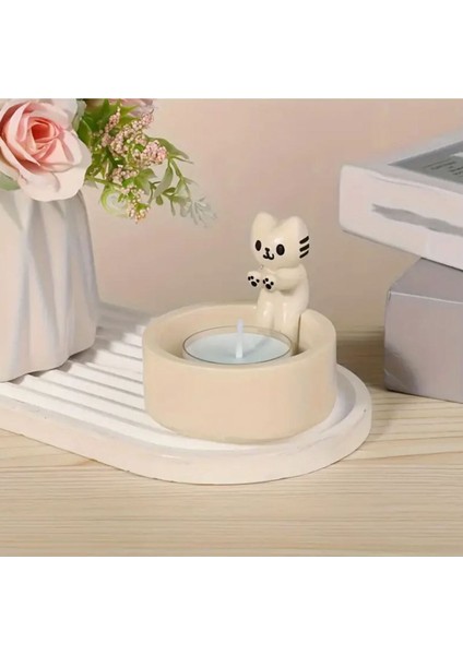 Luxury Kedi Tasarımlı Seramik Mumluk, El Yapımı, Tea Light, Tealight 1 Adet fırsatları