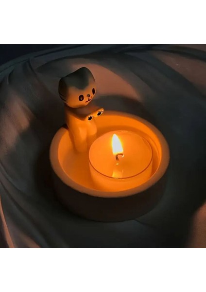 Luxury Kedi Tasarımlı Seramik Mumluk, El Yapımı, Tea Light, Tealight 1 Adet indirimleri