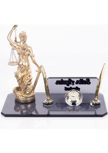 Luxury Avukat Masa Isimliği Themis Biblolu Avukatlara Özel Kristal Cam Isimlik Hakim Savcı 1 Adet