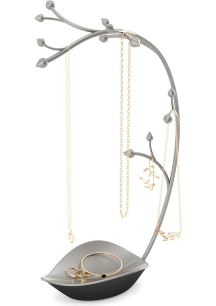 Rom Orchid Takı Standı ve Takı Ağacı, Zincirler Için, Entegre Takı Raflı, Çelik Gri, 23 x 1