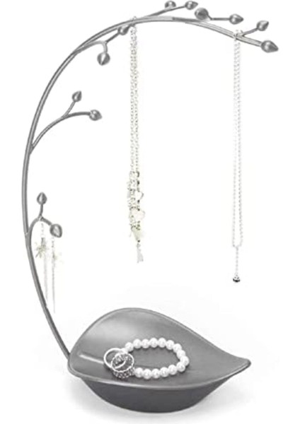Rom Orchid Takı Standı ve Takı Ağacı, Zincirler Için, Entegre Takı Raflı, Çelik Gri, 23 x 1