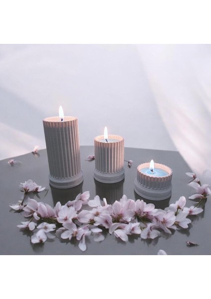 Luxury 3'lü Granit Desenli 3D Baskı Mumluk Seti - Modern ve Şık Tasarım, Dekoratif Mumluk Seti 1 Adet