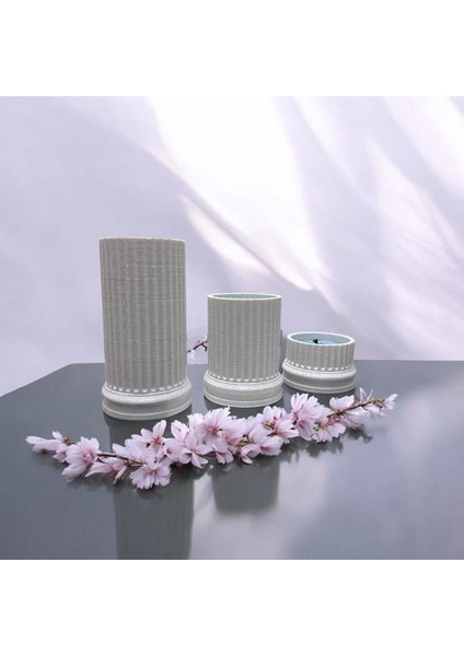 Luxury 3'lü Granit Desenli 3D Baskı Mumluk Seti - Modern ve Şık Tasarım, Dekoratif Mumluk Seti 1 Adet