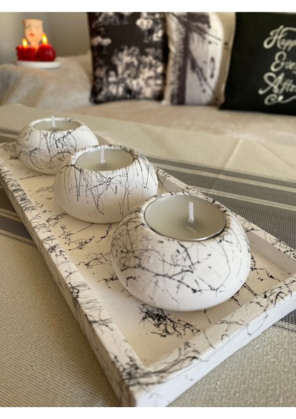 Luxury Beyaz El Yapımı 3'lü Beton Tabaklı Beton Mumluk Set Beton Tealight Set Mumlar Dahildir 3 Parça Beto 1 Adet