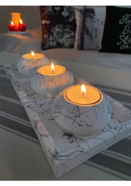 Luxury Beyaz El Yapımı 3'lü Beton Tabaklı Beton Mumluk Set Beton Tealight Set Mumlar Dahildir 3 Parça Beto 1 Adet fiyatları