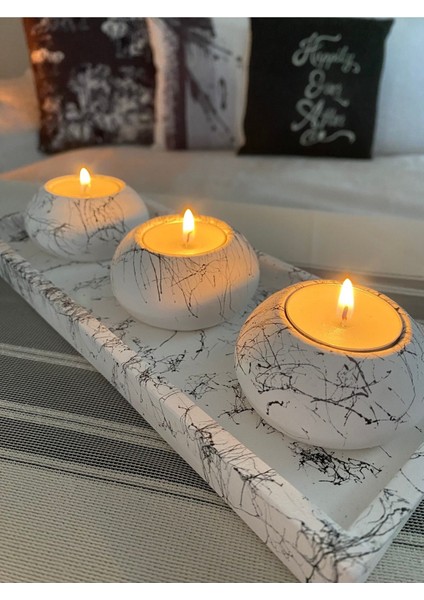 Luxury Beyaz El Yapımı 3'lü Beton Tabaklı Beton Mumluk Set Beton Tealight Set Mumlar Dahildir 3 Parça Beto 1 Adet fırsatları