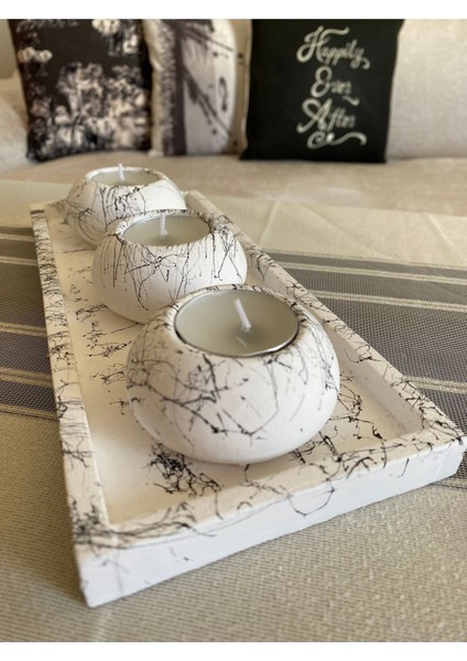 Luxury Beyaz El Yapımı 3'lü Beton Tabaklı Beton Mumluk Set Beton Tealight Set Mumlar Dahildir 3 Parça Beto 1 Adet indirimleri