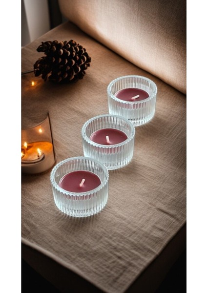 Luxury Tealight 3 Adet Mumluk, Cam, 3.5 cm ve 3 Adet Yabani Meyveler Kokulu Mum 1 Adet